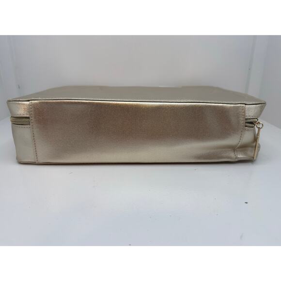 LANCOME Gold Cosmetic Travel Bag Rose Embossed Carry Case Vanity Organizer #3 - Picture 4 of 10